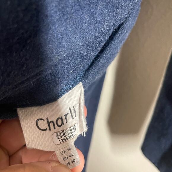 Charli Size 10 Wool Camden Reversible Coat Navy Brown Open Front Pockets - Picture 10 of 10